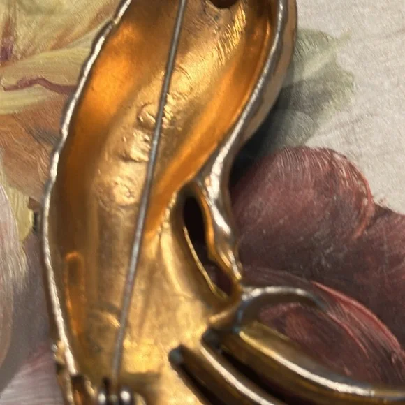 Vintage 30’s Bird of Paradise pot metal w/vermeil/rhinestones brooch 5 3/8” - Picture 7 of 14